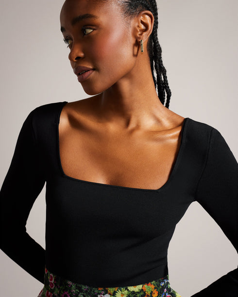 EMERELA-Dresses-Square Neck Fitted Knit Bodice Dress- Ted Baker Romania